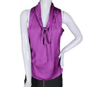 Violet & Claire Blouse Career Style Small Purple Sleeveless Attached Bow Tie
